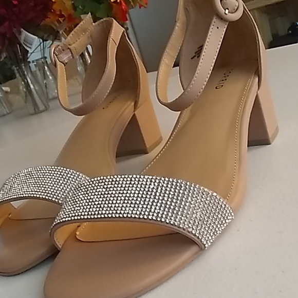 beige rhinestone heels
